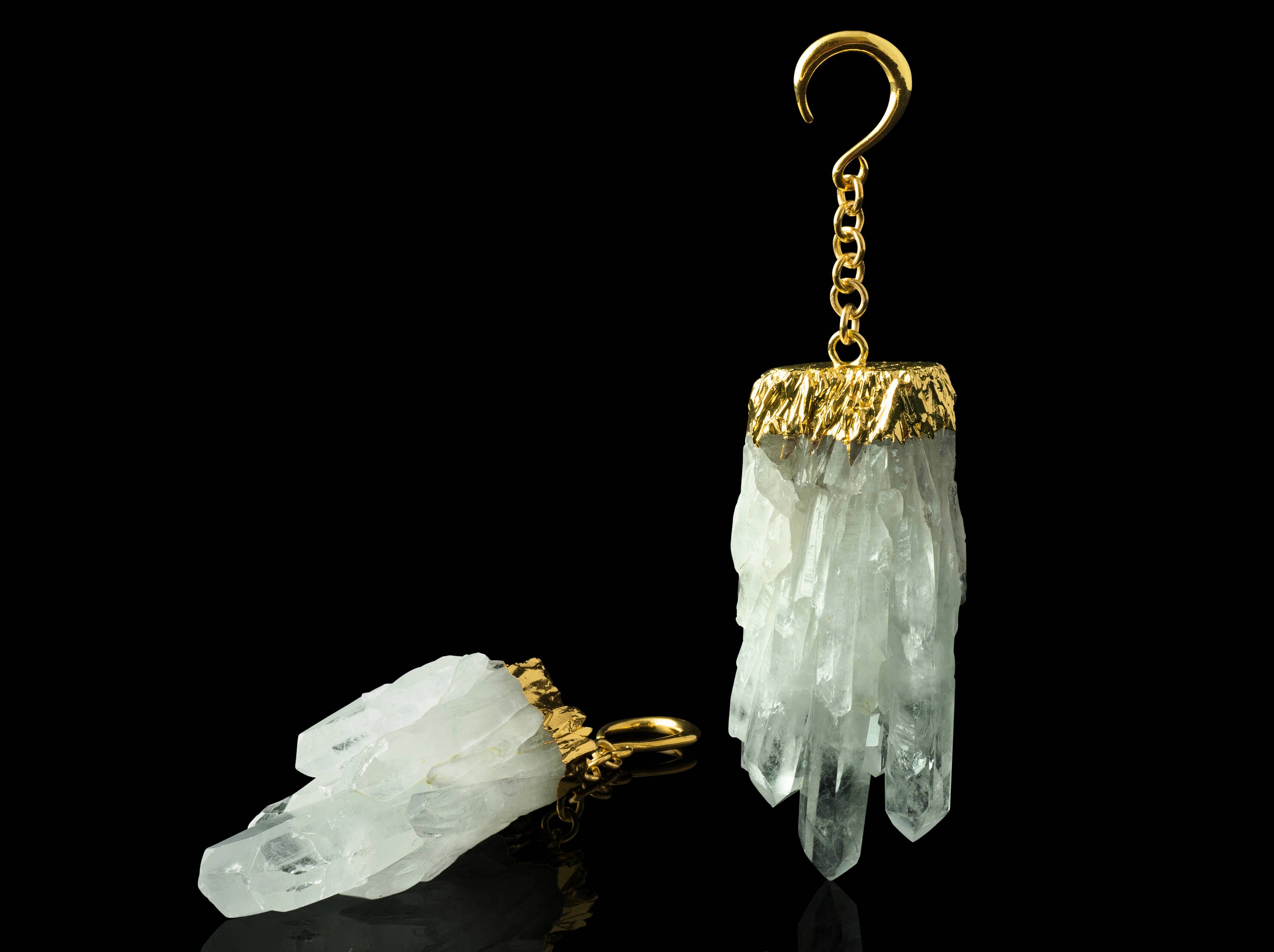PAIR 18g TRIBAL BRASS NATURAL CRYSTAL PLUGS EARRINGS GAUGES HOOPS 1/" 5//8 INCH
