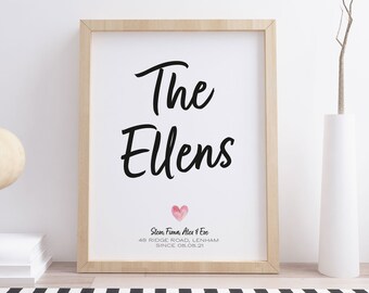 New home print, personalised family print, personalised new home gift, custom family print, house warming print