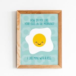 ¿Cómo te gustan los huevos? Arte de la pared de la cocina, impresión de la cocina, decoración de la cocina, cartel de la cocina, arte de la cocina, regalo gastronómico, arte del humor, huevo kawaii