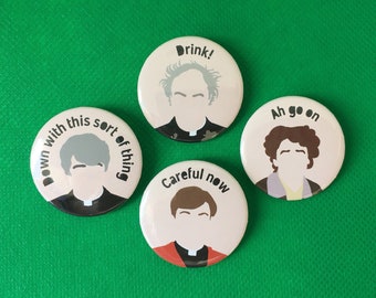 Father Ted pin, Ted Crilly, Father Dougal McGuire, Mrs Doyle, Father Jack, Irish comedy TV show, funny pins, stocking filler