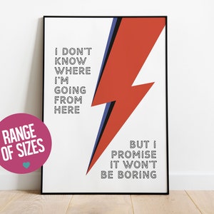 David Bowie print, Aladdin Sane print, Ziggy Stardust poster, rock music print, quote wall art, unframed wall art