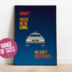 Back to the Future poster, Back to the Future print, minimalist movie poster, DeLorean, movie poster 80s, movie quotes, movie prints