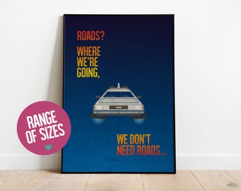 Back to the Future poster, Back to the Future print, minimalist movie poster, DeLorean, movie poster 80s, movie quotes, movie prints