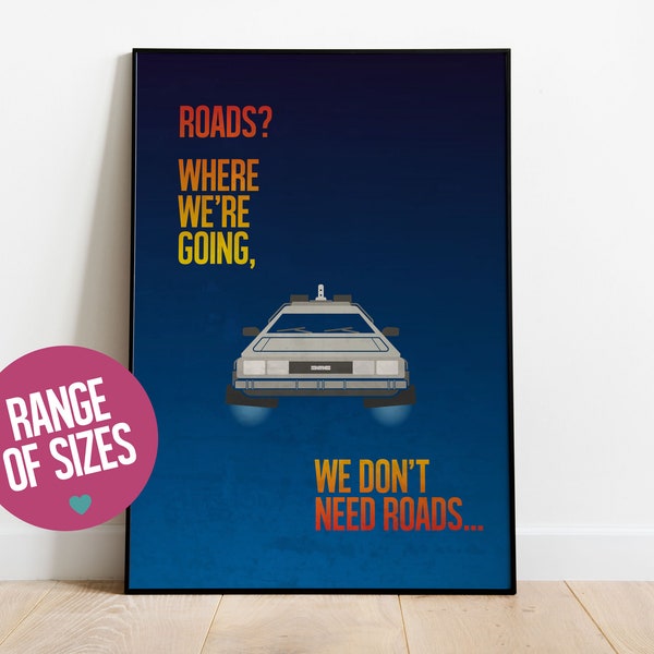 Back to the Future DeLorean Movie Poster, 80s Film Print