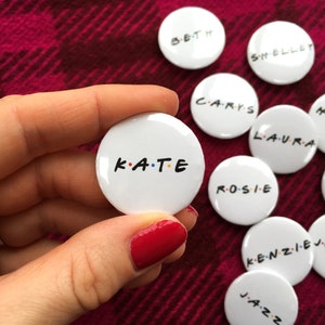 Personalised hen party badges, Friends TV show gift, hen night accessories, hen party bag fillers, bride to be, hen do, bridal shower pins image 8