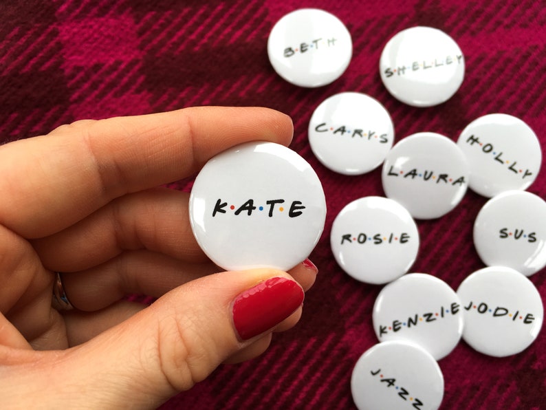 Personalised hen party badges, Friends TV show gift, hen night accessories, hen party bag fillers, bride to be, hen do, bridal shower pins image 8