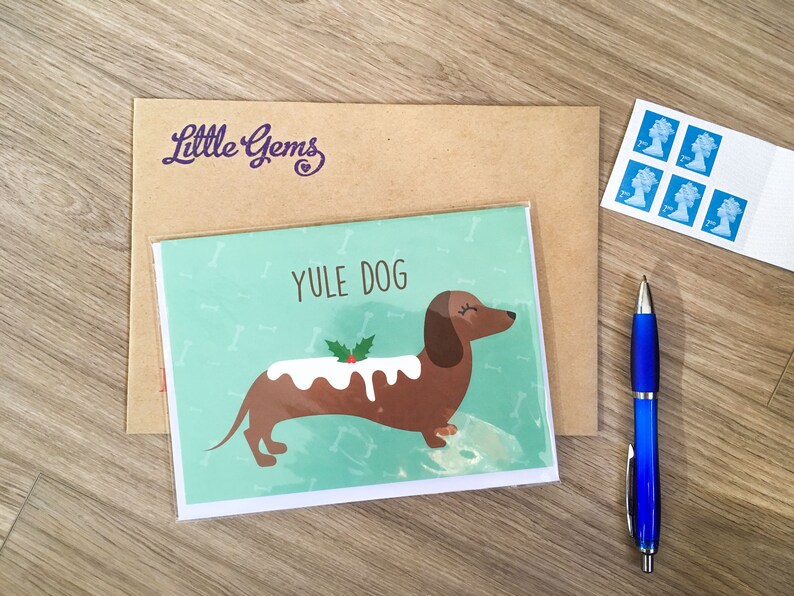 Yule dog dachshund card sausage dog Christmas card dog Etsy