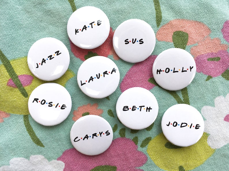 Personalised hen party badges, Friends TV show gift, hen night accessories, hen party bag fillers, bride to be, hen do, bridal shower pins image 3