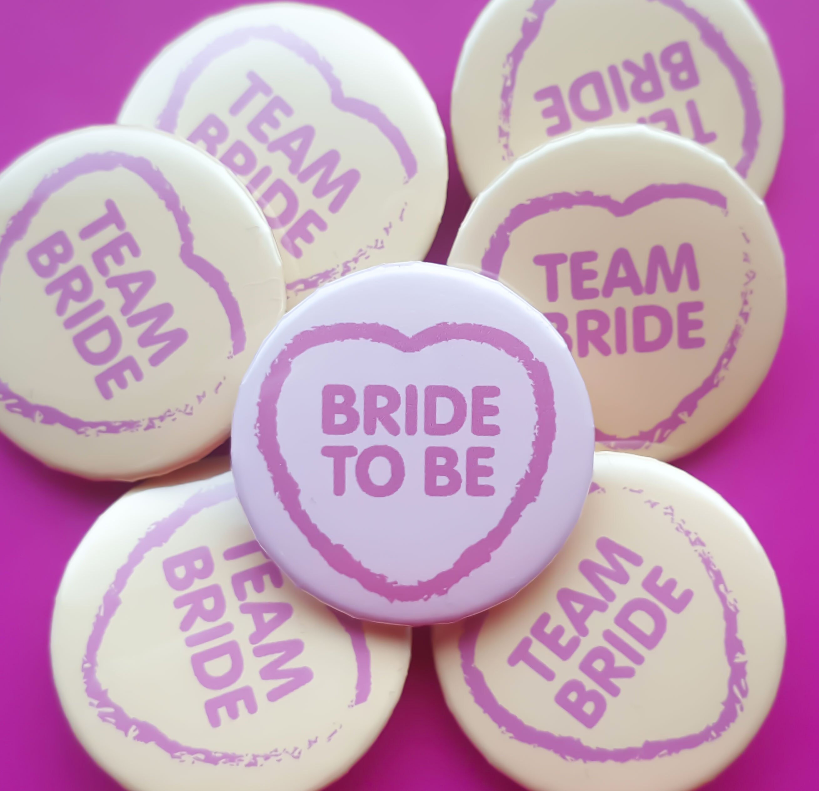 Team Bride Button Badges, Hen Party Favors, Love Hearts Sweets (32mm ...