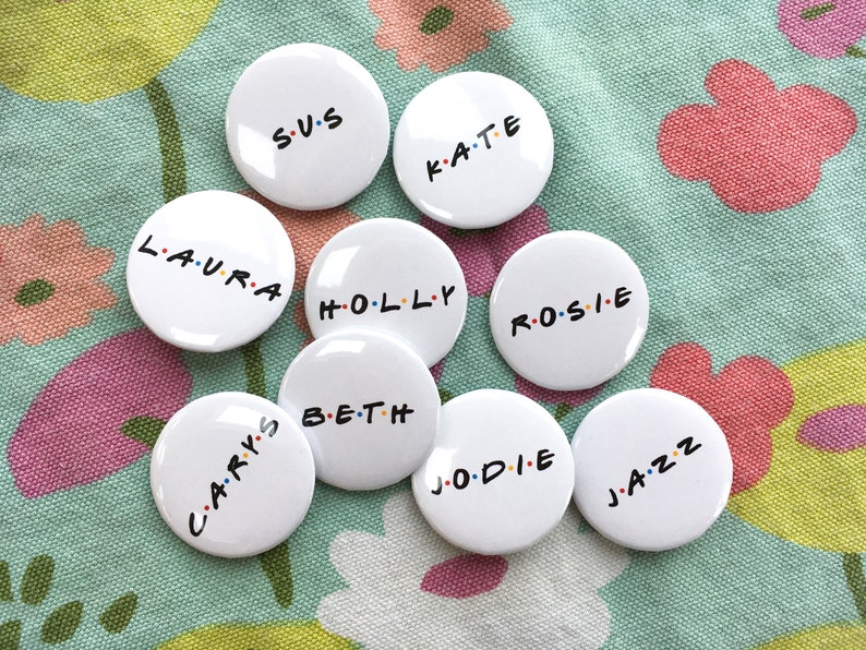 Personalised hen party badges, Friends TV show gift, hen night accessories, hen party bag fillers, bride to be, hen do, bridal shower pins image 4