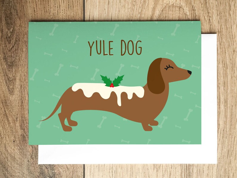 Yule dog dachshund card sausage dog Christmas card dog Etsy