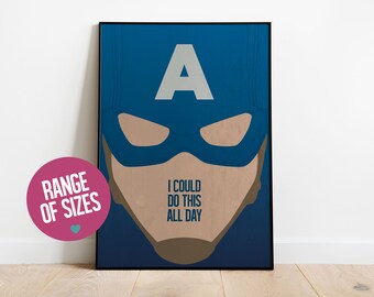 Captain America Minimalist Movie Poster, Avengers Print