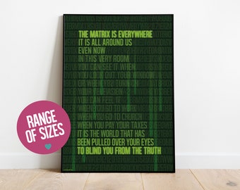 The Matrix minimalist movie poster, Matrix poster, movie art, movie prints, movie quotes, Keanu Reeves wall art, geek gift, gifts for him