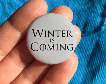 Winter is coming pin badge, house Stark, Thrones gift, geek gift, GoT lapel pin, stocking filler