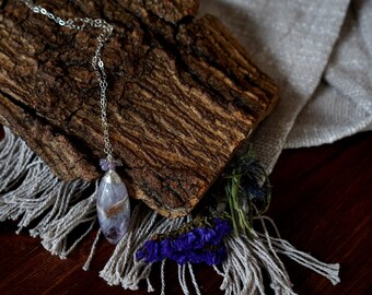 Lavender Amethyst Lilac Stone Pendant - Long Amethyst Necklace - Long Chain - Long Pendant - Sterling Silver Chain