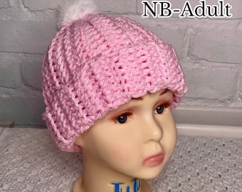 Crochet Brimmed Beanie Pattern, Newborn to Adult (PDF Pattern)