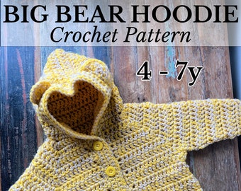 Big Bear Crochet Hoodie Pattern, Children's 4-7 years (PDF Pattern)