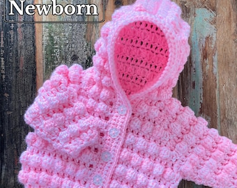 Newborn Baby Bobble Hoodie Crochet Pattern (PDF)