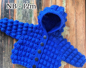 PDF NB-12m Baby Bobble Hoodie, New Baby Crochet, Crochet Hoodie, Unisex Hoodie, Crochet Cardigan, Photo Prop, New Baby Gift *Pattern Only*