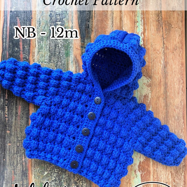 PDF NB-12m Baby Bobble Hoodie, New Baby Crochet, Crochet Hoodie, Unisex Hoodie, Crochet Cardigan, Photo Prop, New Baby Gift *Pattern Only*