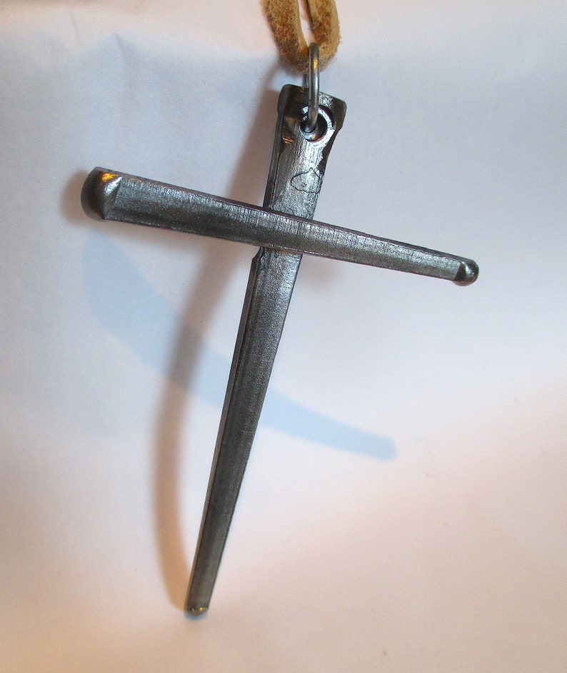 Nail Cross Necklace Leather Pendant Christian Nail Cross Etsy