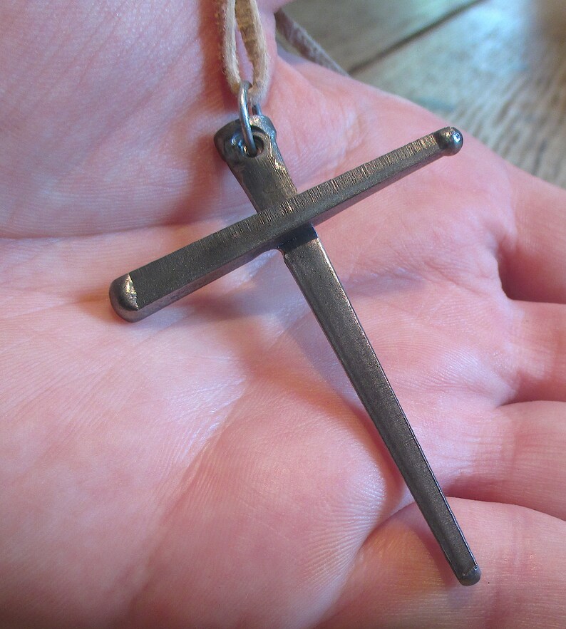 Nail Cross Necklace Leather Pendant Christian Nail Cross Etsy