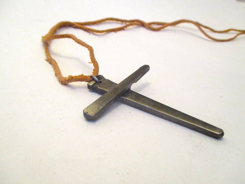 Nail Cross Necklace Leather Pendant Christian Nail Cross Etsy