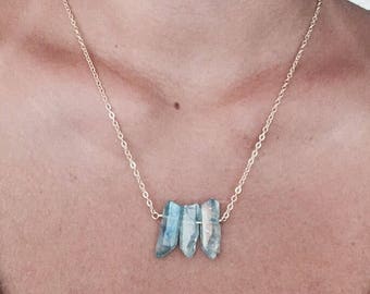 Natural quartz necklace, Aqua Aura Crystal necklace, gemstone jewelry, crystal necklace, long Necklace, healing crystal necklace