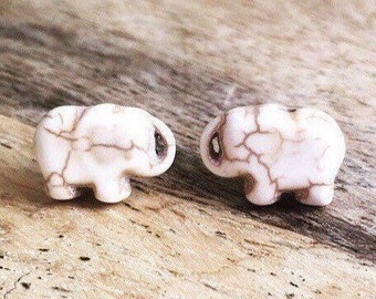 Elephant earrings, elephant studs, gemstone jewelry, good luck earrings, white earrings, stone earrings, lucky earrings, luck earring