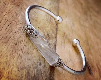 Natural/quartz bracelet, crystal bracelet, pyrite bracelet, crystal cuff, gemstone bracelet, healing bracelet, natural gemstone jewelry