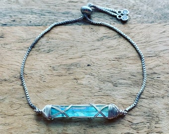 Natural Quartz bracelet, Aqua Aura Quartz Bracelet, crystal bracelet, gemstone bracelet, blue bracelet, Quartz bracelet, crystal bracelet