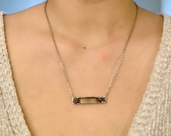 Smokey Quartz necklace, crystal necklace, pyrite necklace, bar necklace, gemstone necklace, protecting necklace, natural gemstone jewelry