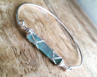 Natural Quartz bangle, Aqua Aura Quartz Bangle, gemstone jewelry, crystal bracelet, Quartz bangle, crystal jewelry, crystal jewelry