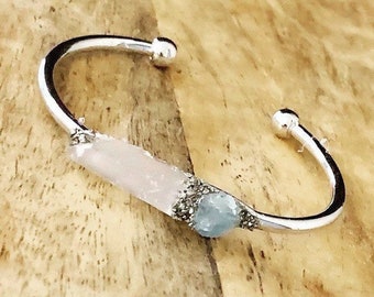 Aquamarine bracelet, natural/quartz bracelet, march birthstone bracelet, march birthday bracelet, gemstone bracelet, crystal bracelet