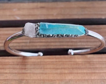 Aqua aura bracelet, Rose quartz bracelet, October birthstone bracelet, crystal/quartz bracelet, bridesmaids bracelets, gemstone bracelet