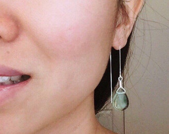 Crystal earrings, natural gemstone earrings, dangle earrings, gemstone threader earrings, fluorite earrings, threading earrings
