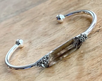 Smokey Quartz bracelet, crystal bracelet, pyrite bracelet, crystal cuff, gemstone bracelet, protecting bracelet, natural gemstone jewelry