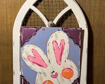 Handmade Easter Bunny Door Hanger, Spring Decor