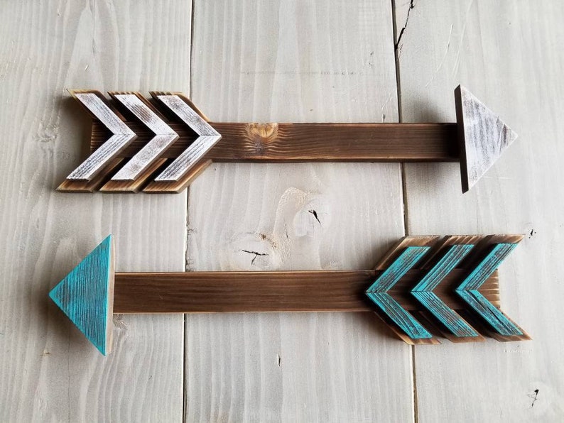 20 Wood Arrow Wall Decor White Turquoise Image 0
