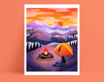 Scamp Art Painting \u2022 A Life I Live \u2022 Gouache Watercolor Camping Decor Illustration Vintage Camper Trailer Home Forest Art \u2022 Giclee Print