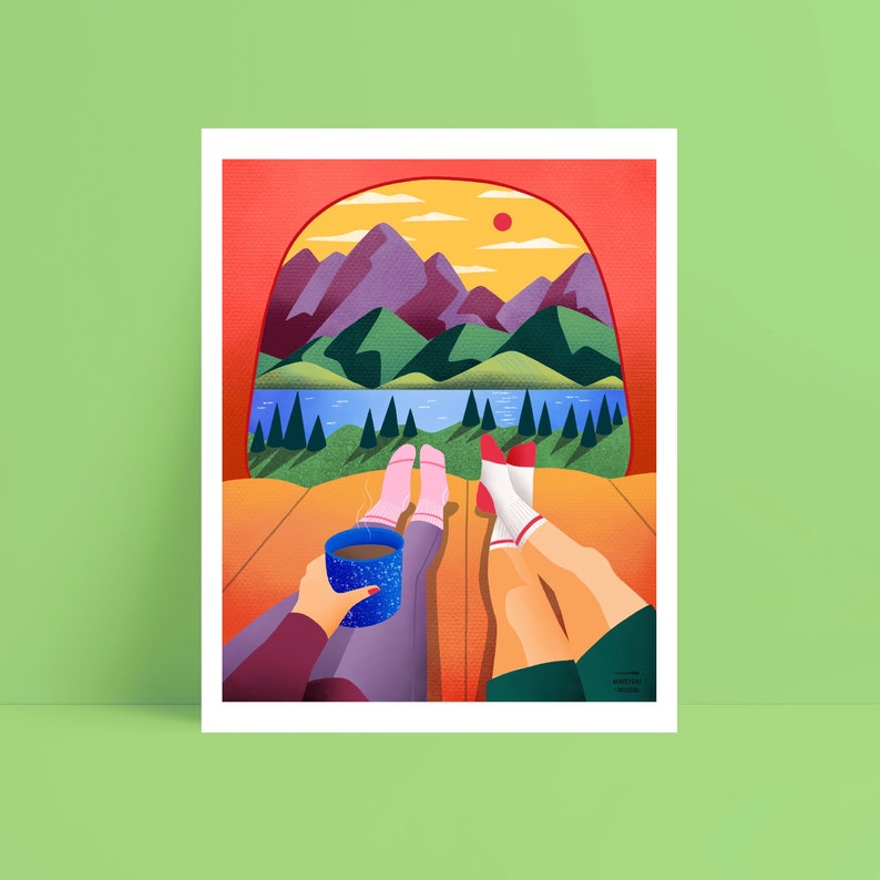 Tent View Camping Illustration Art Print 3 Sizes