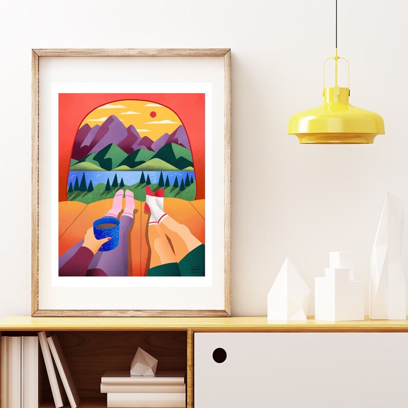 Tent View Camping Illustration Art Print 3 Sizes
