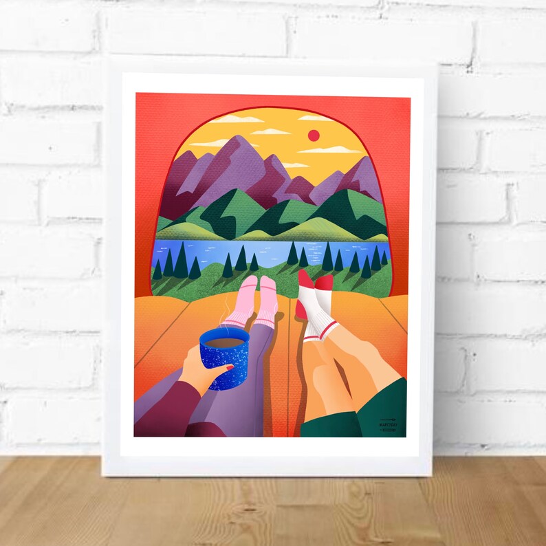 Tent View Camping Illustration Art Print 3 Sizes
