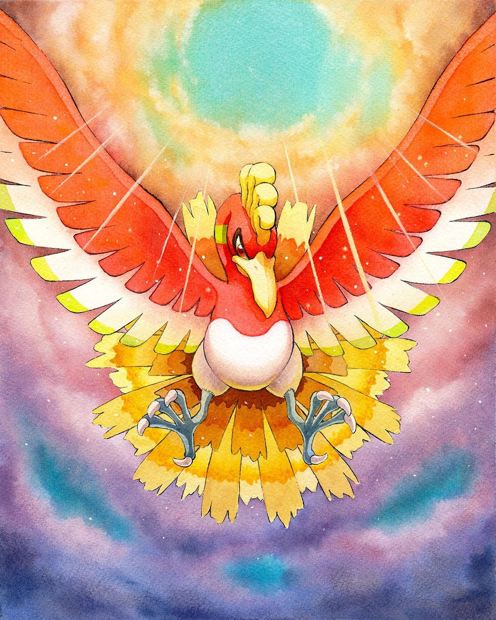 Made a painting of my favorite Gen 2 Pokemon, Ho-Oh! : pokemon