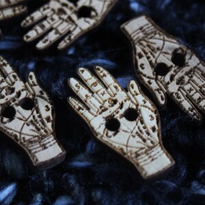 Chiromancie Boutons en bois Palm Reading Fortune Telling Chirologie Boutons en bois Nouveauté rustique Accessoires faits à la main Flair Bouton en bois à motifs