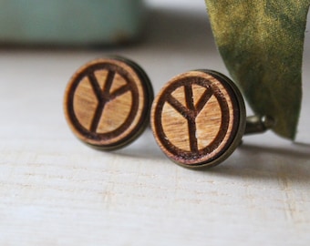 Peace symbol Cufflinks hippie design love  Wood Handmade Laser Engraved Unique Unusual Rustic Wedding Accessory boho