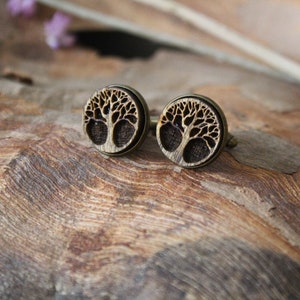 Tree of Life Cufflinks Wood Handmade Laser Engraved Unique Unusual Rustic Wedding Accessory Celtic Cosmic Creation Mother Nature gift groom