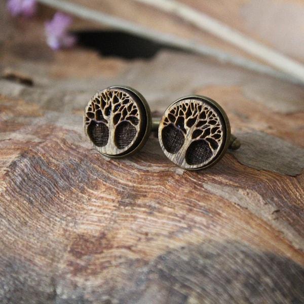 Tree of Life Cufflinks Wood Handmade Laser Engraved Unique Unusual Rustic Wedding Accessory Celtic Cosmic Creation Mother Nature gift groom