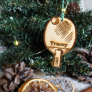 Personalised Table Tennis Paddle Christmas Ping Pong Ornament Wood Custom Bauble Laser Engraved Rustic Wooden Name Tree Decoration Irish