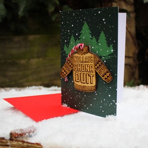 Cartolina di Natale irlandese e ornamento in legno carità nollaig shona legno fatto a mano Pirografia unica pianta riciclata alberi natura decorazione amante